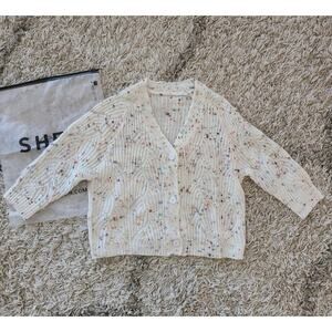 Girls Creme Colored Confetti Button Cardigan Size 5
